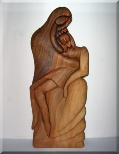 Statuette der Kreuzigung Jesu Christi - Mutter mit Sohn, Holzstatuetten