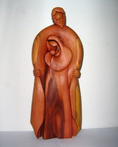 Gott mit Maria und dem Jesuskind - Holzskulptur