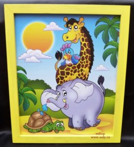 Tiere aus Afrika Babybilder an der Wand Giraffe, Elefant, Papagei, Schildkröte