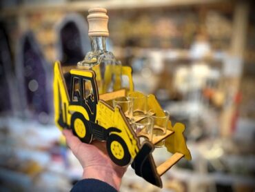 Traktor Bagger Lader Geschenk Glas Flaschen